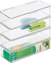 mDesign - Opbergbox - voor schrijfgerei en kantoorbenodigdheden/pennen/potloden/notitieblokken en meer - met deksel/stapelbaar/plastic - lang - Doorzichtig - per 4 stuks verpakt