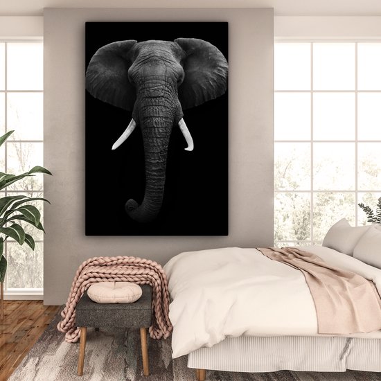 Toile - Animaux - Éléphant - Zwart - Wit - Décoration Décoration murale - 120x180 cm - Photo sur toile - Peintures sur toile salon
