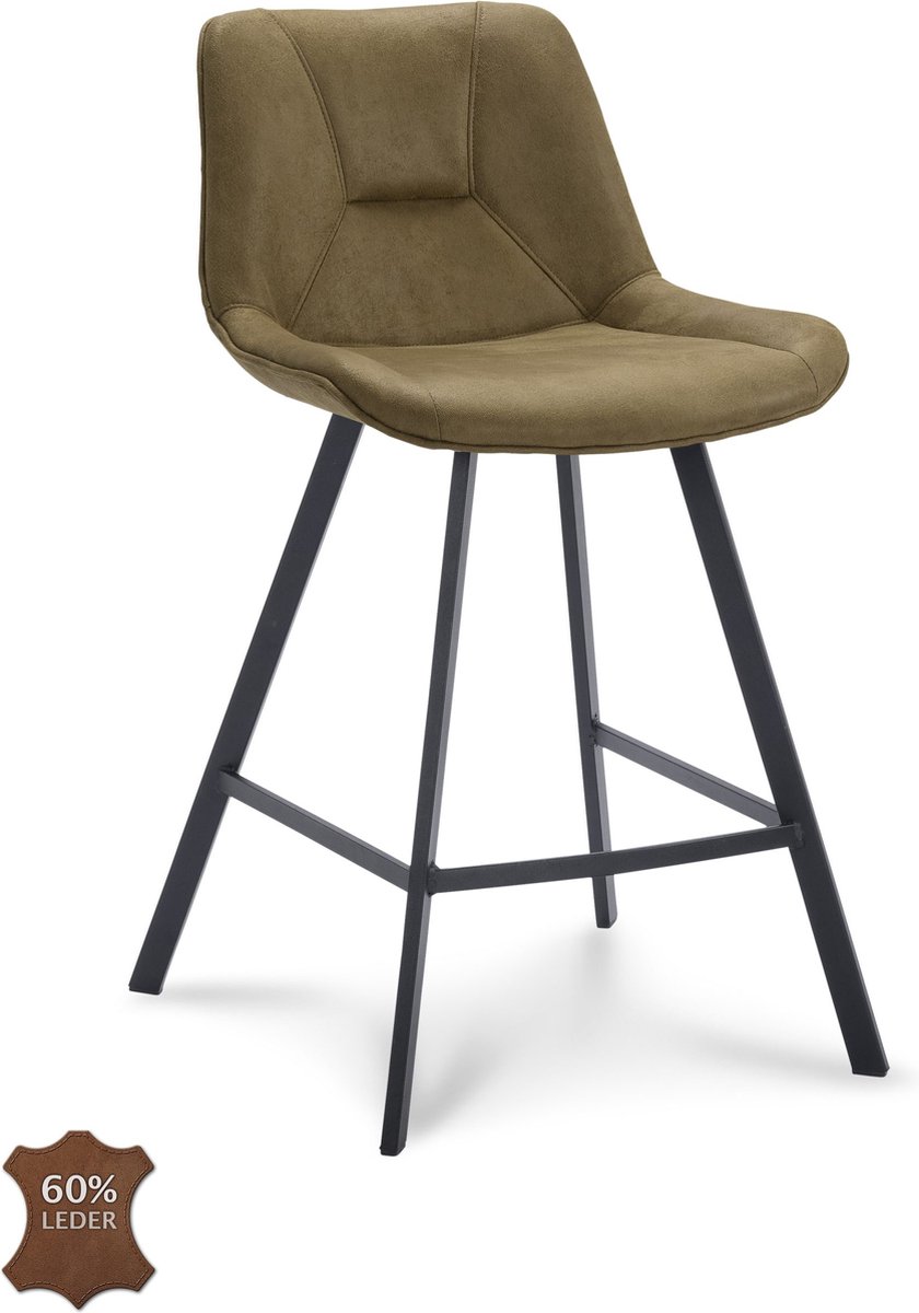 Icon Living - Barkruk Brooks Zithoogte 65 - Microleder Bull Moss - Poot Zwart