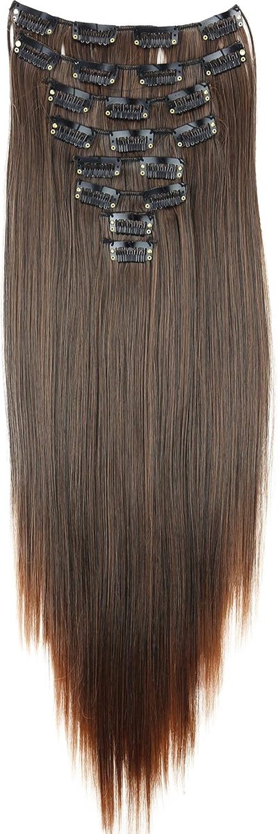 XXL 50cm 8 Delige Set CLIP IN EXTENSIONS Haarextensies Haarstukje Glad Bruin Mix CES116