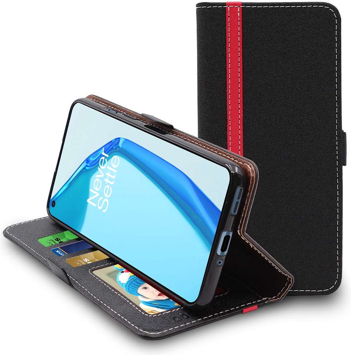 ebestStar - Hoes geschikt voor OnePlus 9, Wallet Etui, Book case hoesje, Zwart, Rood