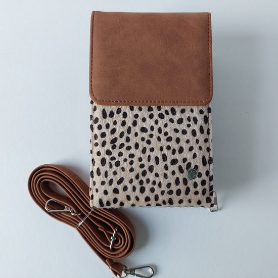 MICHELLE sac pour téléphone portable imprimé animal - marron - aspect suède - anse de sac de luxe - pratique - bandoulière - sûr