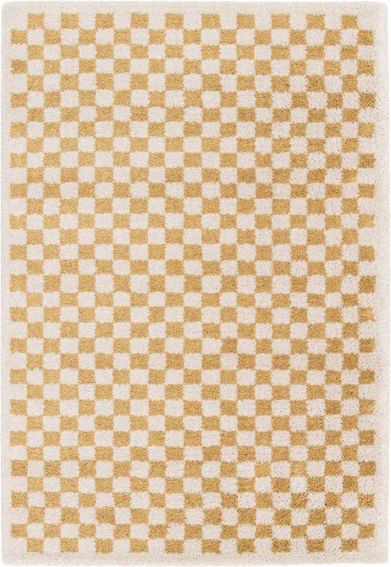 sweeek - Tapis d'intérieur à carreaux jaune moutarde et crème
