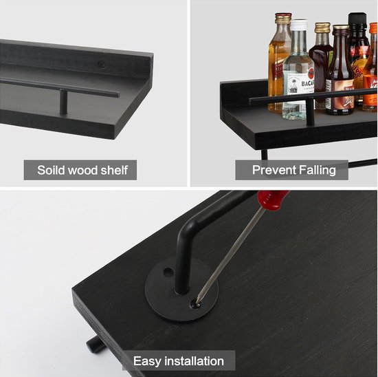 Houten wandrek, koffiebar, keukenrek, zwevende plank, set
