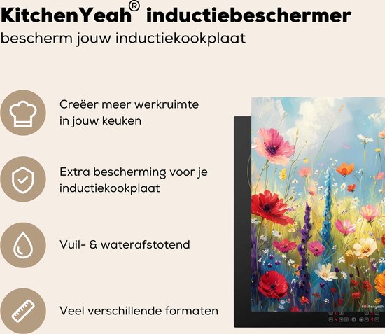 KitchenYeah® Protection plaque induction 60x52 cm - Coloré - Fleurs - Nature - Protege plaque de cuisson - Couvre plaque induction - Protecteur d'induction - Cuisine