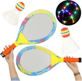 Playos® - Tennisrackets - met LED Verlichting- Inclusief Shuttles - Beachball - Badminton - Lichtgewicht - Tennis Rackets - Buitenspeelgoed - Strandspeelgoed