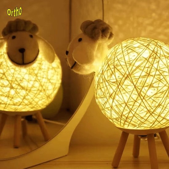 Ortho® - Nachtlamp Schaap Klein - Tafellamp - Nachtlampje - Dimbaar - Kinderkamer - Handgeweven - Klein van Merkloos — afbeelding 2