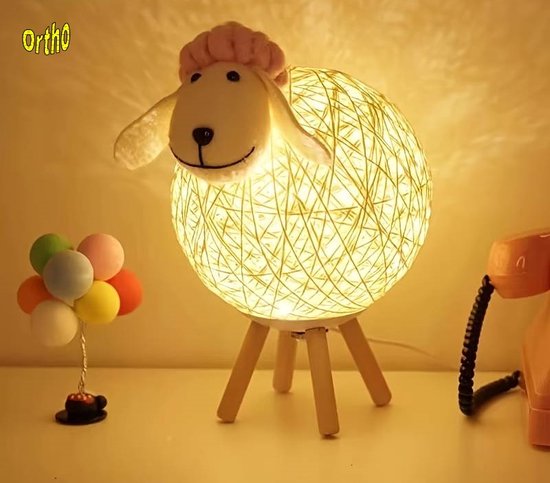 Ortho® - Nachtlamp Schaap Groot - Tafellamp - Dimbaar - Nachtlampje - Kinderkamer - Handgeweven - Groot