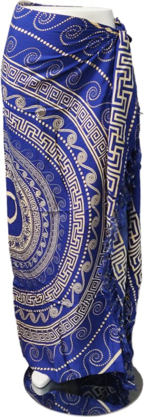 Om Namaste Sarong - 632 - Style grec - Beige et Blauw - Robe enveloppante de serviette de sauna paréo
