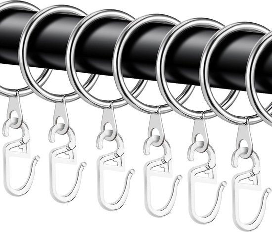 Argent), 30 anneaux de rideaux avec clips, diamètre