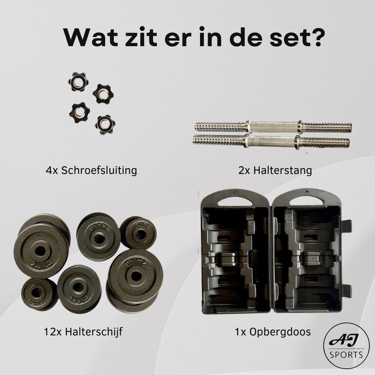 AJ-Sports Verstelbare Dumbell set 20kg - Gewichten - 2 x 10kg - Gewichten set - Halterset - Fitness gewichten - Krachttraining - Fitness - Inclusief handige opberg box – foto 3