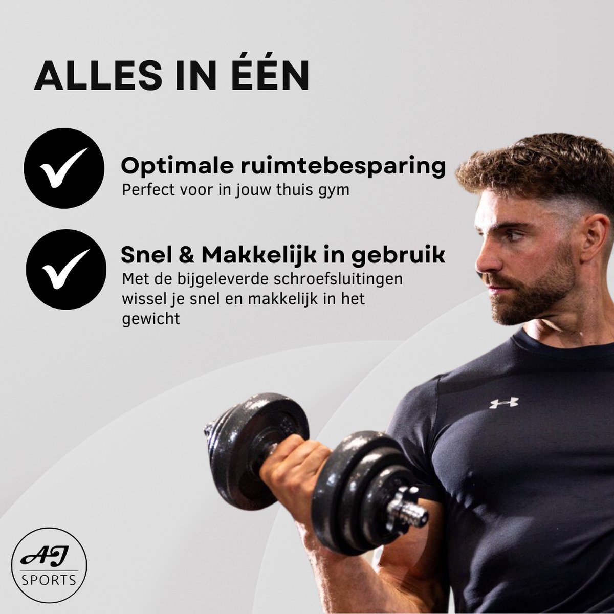 AJ-Sports Verstelbare Dumbell set 20kg - Gewichten - 2 x 10kg - Gewichten set - Halterset - Fitness gewichten - Krachttraining - Fitness - Inclusief handige opberg box – foto 2
