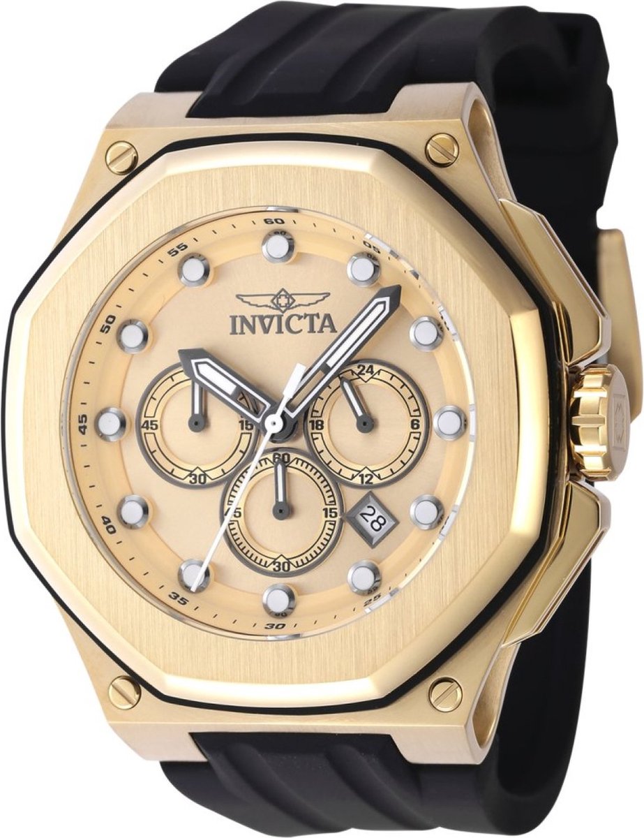 Invicta Akula 46147 Heren Horloge - Waterdicht - Analoog - Quartz Uurwerk - Roestvrij Staal met gouden Wijzerplaat - 50mm