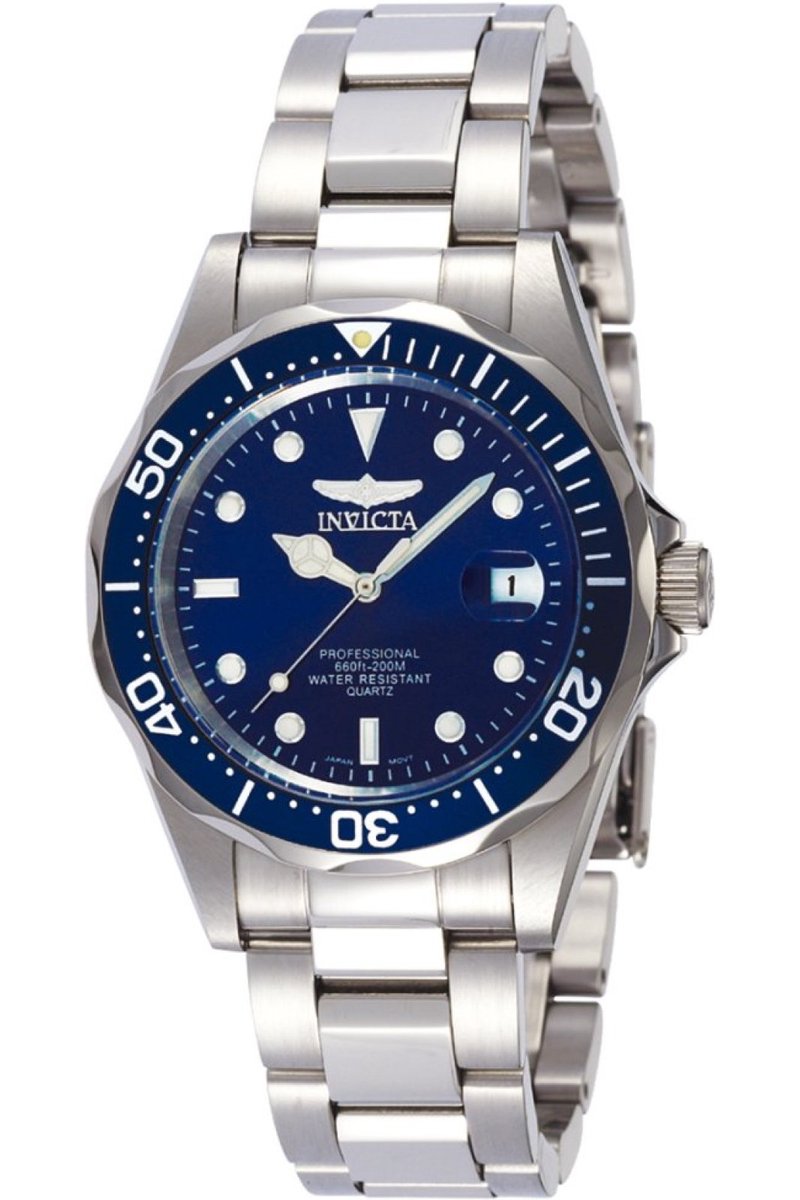 Invicta Pro Diver 9204 Horloge - Waterdicht - Analoog - Quartz Uurwerk - Roestvrij Staal met blauwe Wijzerplaat - 37mm