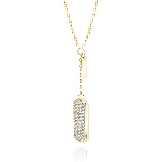 Goldplated ketting dogtag met zirkonia - Ketting - Goldplated op 925 sterling zilver