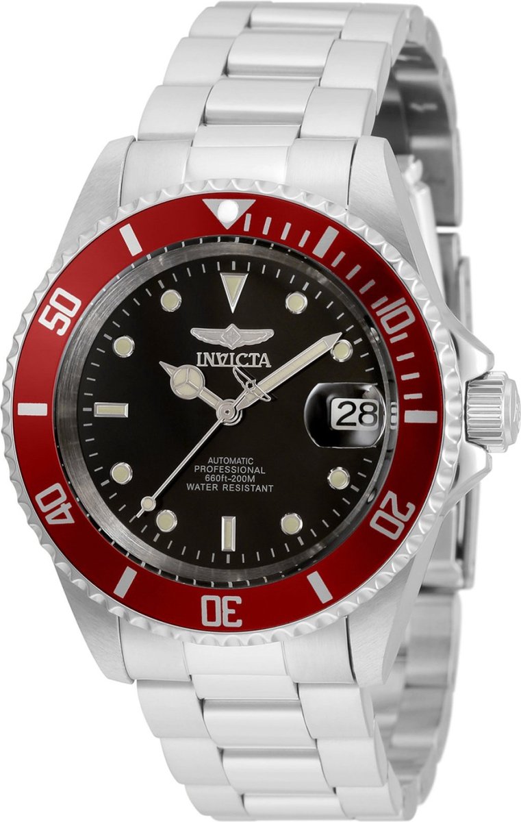 Invicta Pro Diver 35695 Heren Horloge - Waterdicht - Analoog - Automatisch Uurwerk - Roestvrij Staal met zwarte Wijzerplaat - 40mm