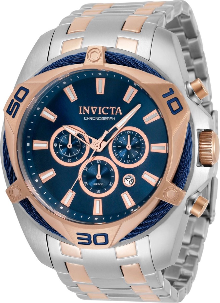 Invicta Bolt 34133 Heren Horloge - Waterdicht - Analoog - Quartz Uurwerk - Roestvrij Staal met blauwe Wijzerplaat -50mm