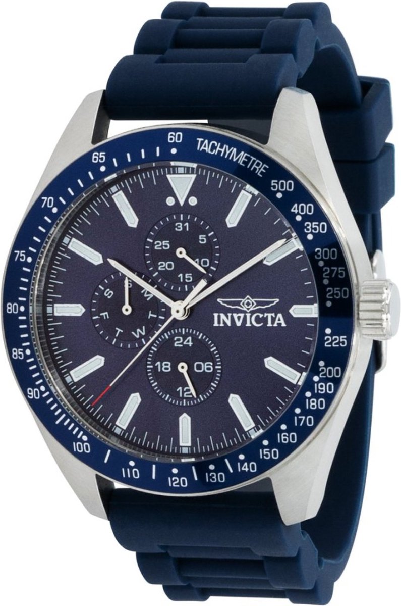 Invicta Aviator 38401 Heren Horloge - Waterdicht - Analoog - Quartz Uurwerk - Roestvrij Staal met blauwe Wijzerplaat - 45mm