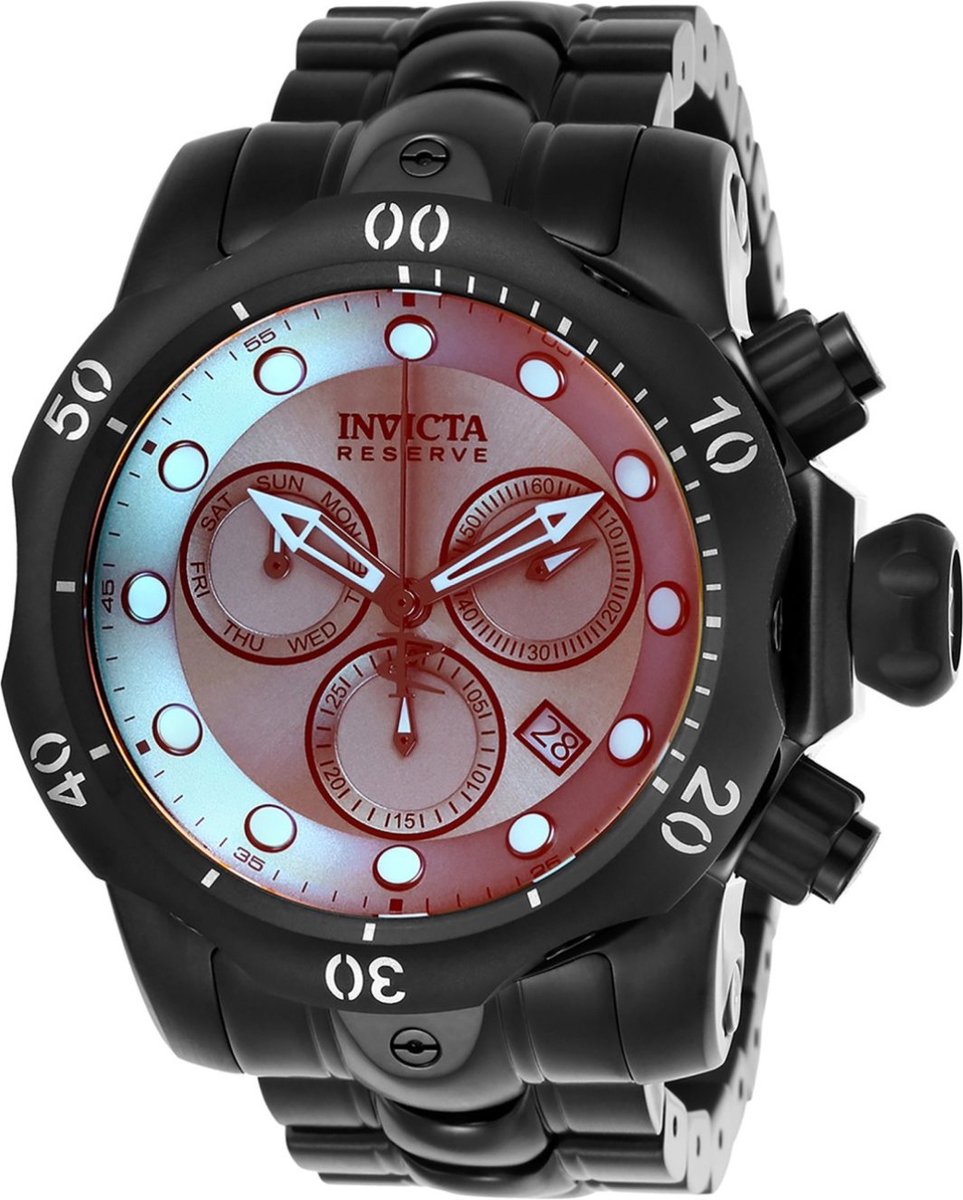 Invicta Reserve- Venom 25417 Heren Horloge - Waterdicht - Analoog - Quartz Uurwerk - Roestvrij Staal met zwarte Wijzerplaat -