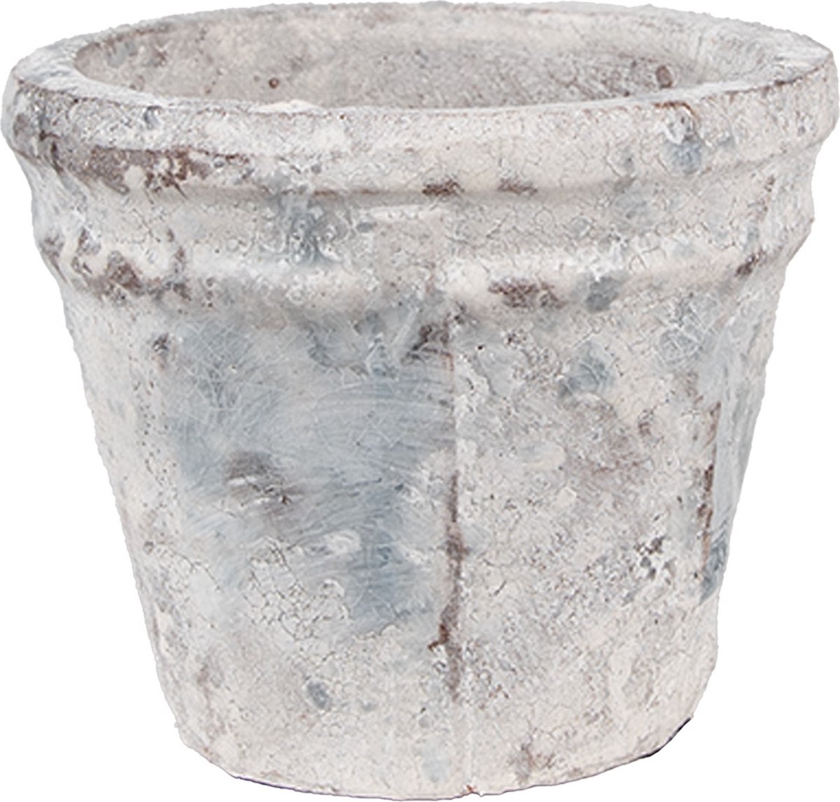 Clayre & Eef Bloempot Ø 10x8 cm Wit Blauw Terracotta
