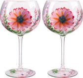 Livellara Milano Flora - Gin/Cocktail glazen set van twee - "Primavera" - handbeschilderde glazen met bloemen roze