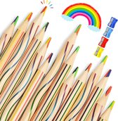 Partizzle 30x Regenboog Kleurpotloden Set - Potlood Uitdeelcadeautjes - Grabbelton Knutselen Traktatie Cadeautjes - Creatief Leren Tekenen & Kleuren - Voor Kinderen en Peuters / Volwassenen