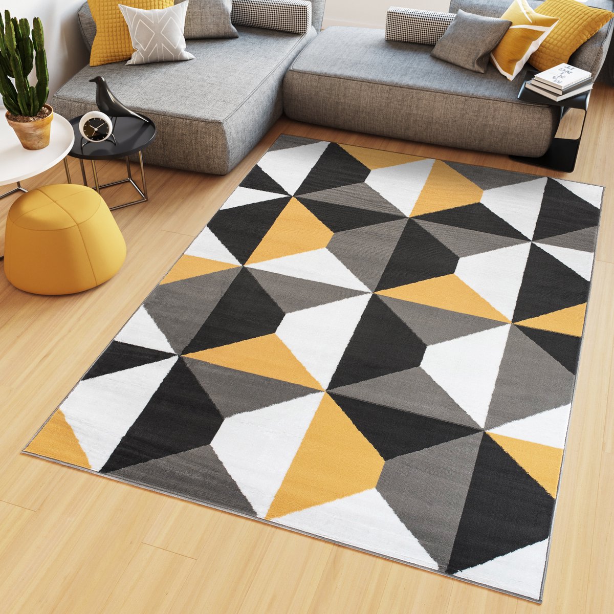 Tapiso Maya Vloerkleed Grijs Geel Wit Laagpolig Tapijten Maat- 250x300