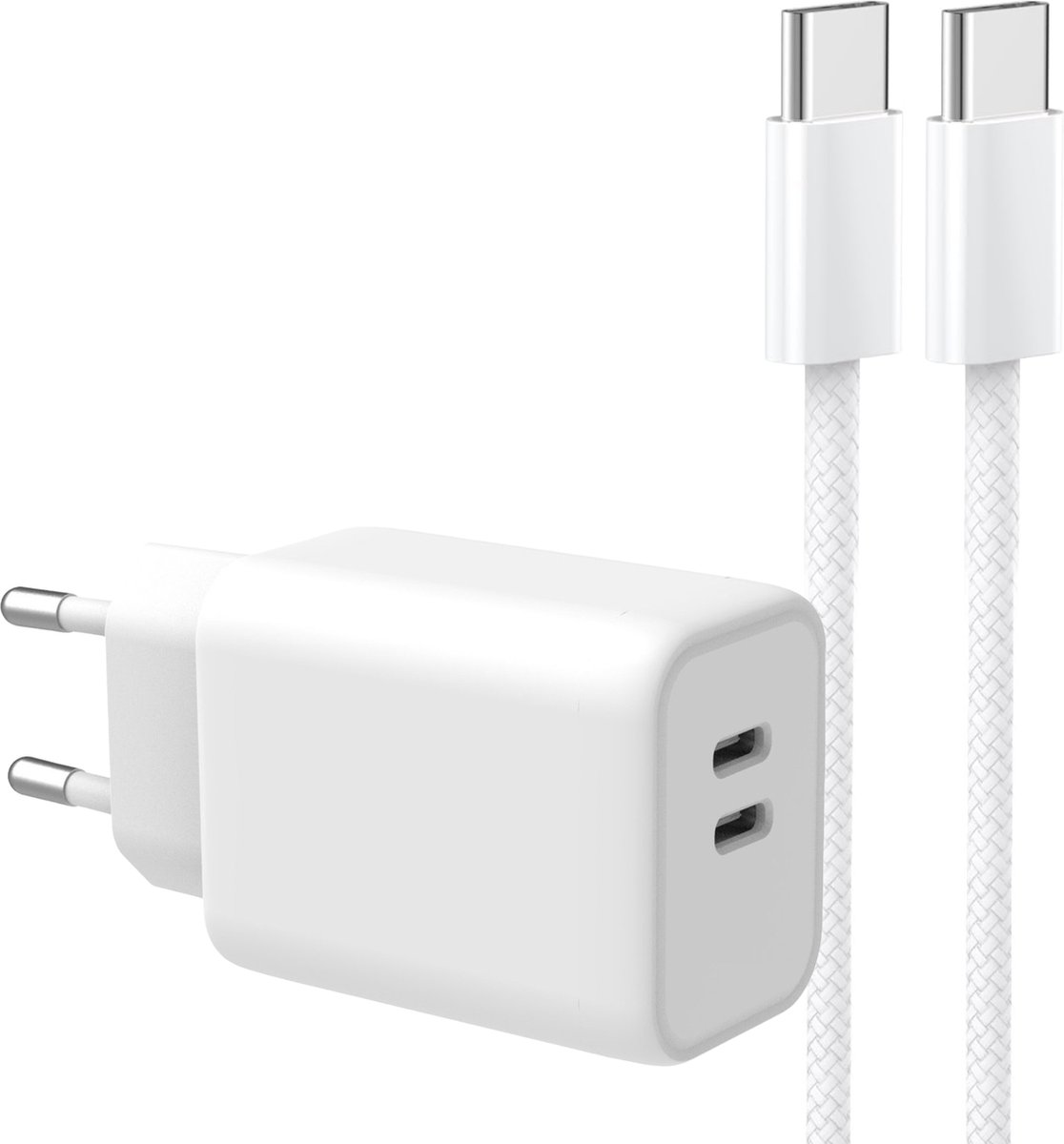 45W Oplader USB-C 2 Poorten + USB-C naar USB-C Kabel - 1 Meter - Snellader USB C Adapter