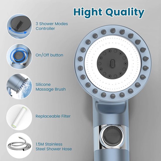 Pommeau de Douche Haute Pression, Douchette Filtrante à 3 Modes de Jet avec Bouton d'Arrêt de l'Eau, Ajustement Universel, Construction en Plastique SouMaox