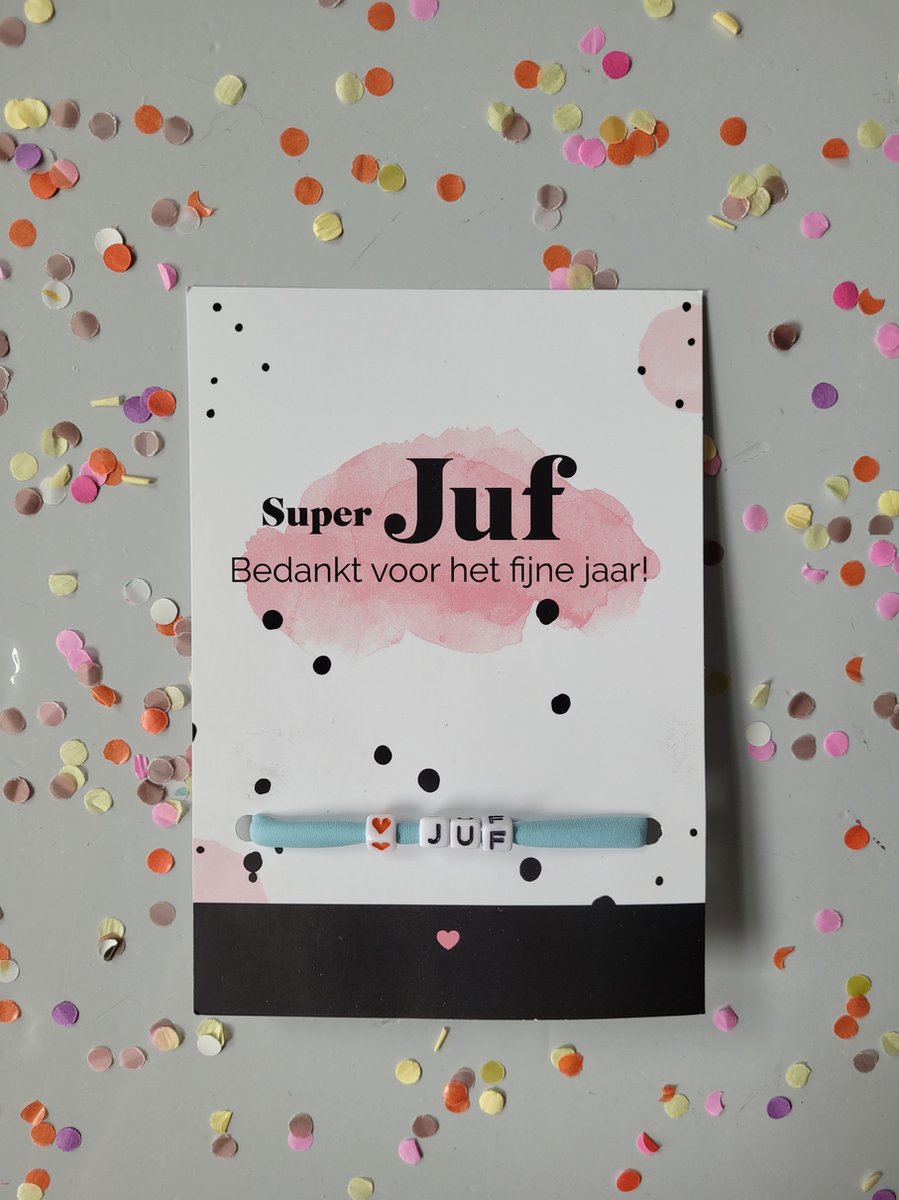 Goedkoopste juf - lichtblauw - hartje - leerkracht - basisschool - onderwijs - armband - bedankje - bedankt juf - ibiza style - letterarmband