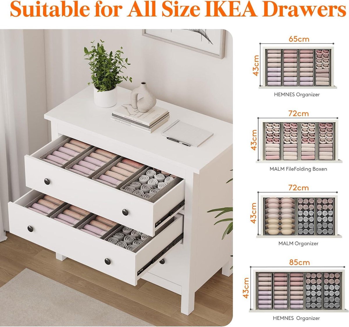 Lot De 4 Organisateurs Pour Commode IKEA Hemnes, Boîtes à Tiroirs 42 X 20,5 X 13 Cm, Système D'organisation Pour T-shirts, Chaussettes, Sous-vêtements, Soutiens-gorge - France