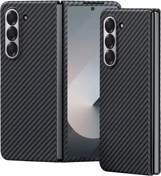 Coque adaptée pour Samsung Galaxy Z Fold 6 coque arrière en fibre de carbone - Zwart