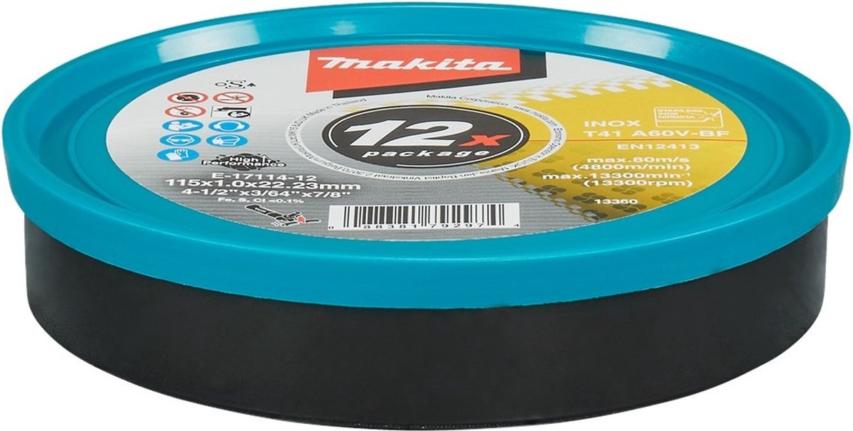 Makita E-17114-12 Doorslijpschijf RVS A60V | 115 x 22,23 x 1,0 mm | 12 stuks