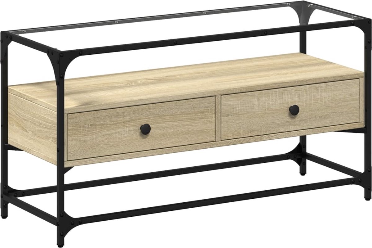 vidaXL - Tv-meubel - met - glazen - blad - 98x35x51 - cm - bewerkt - hout - sonoma - eiken