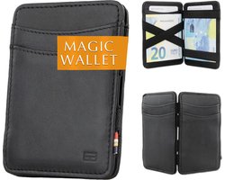 Hunterson compacte Portemonnee voor heren en dames uit leder, Kaarthouder met RFID-bescherming, Portefeuille met plaats voor 8 kaarten, Magic Wallet, Zwart