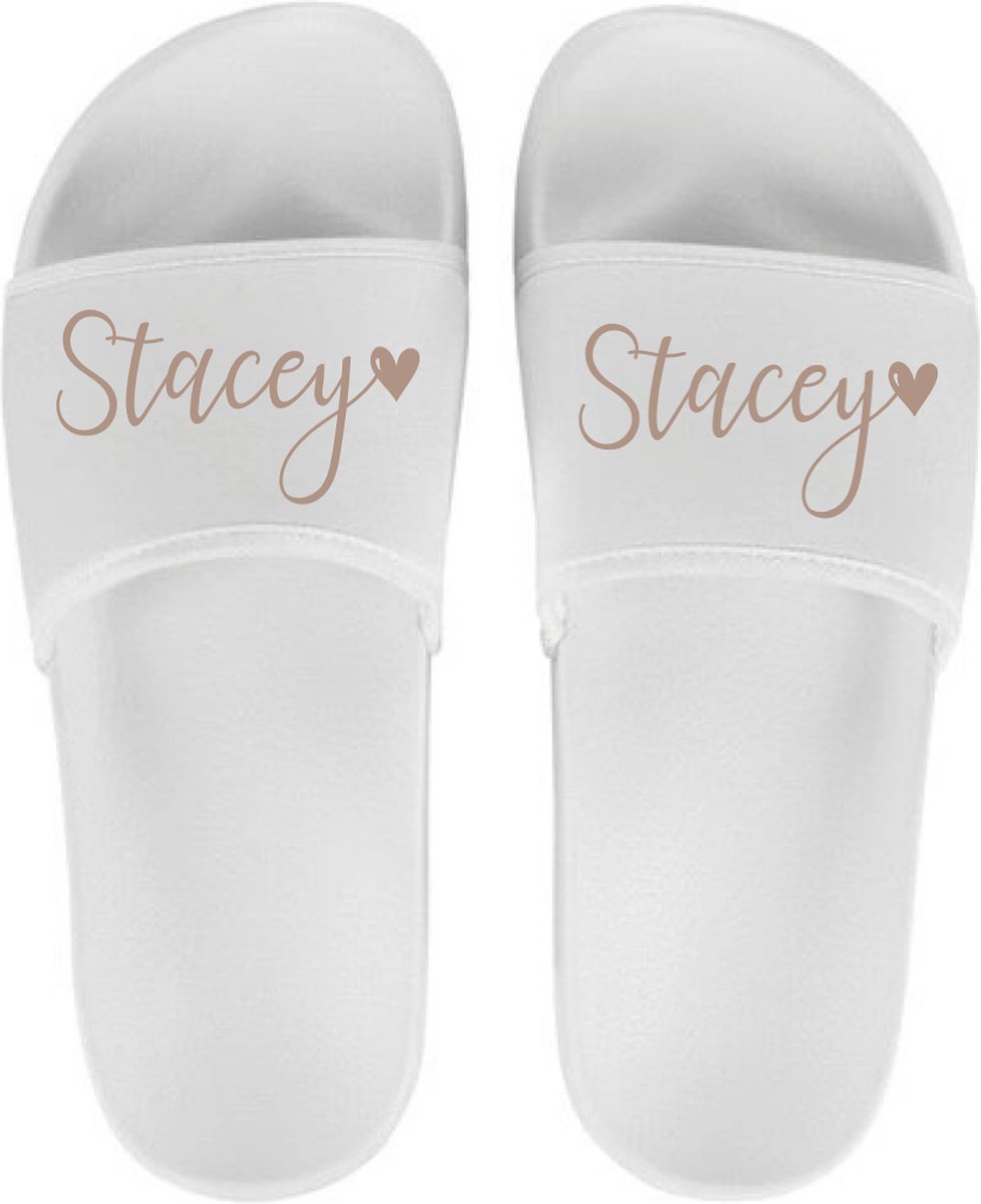 Slippers voor hem en haar - Persoonlijke slippers met naam - Camping slippers - Wit - Schoenmaat 39/40