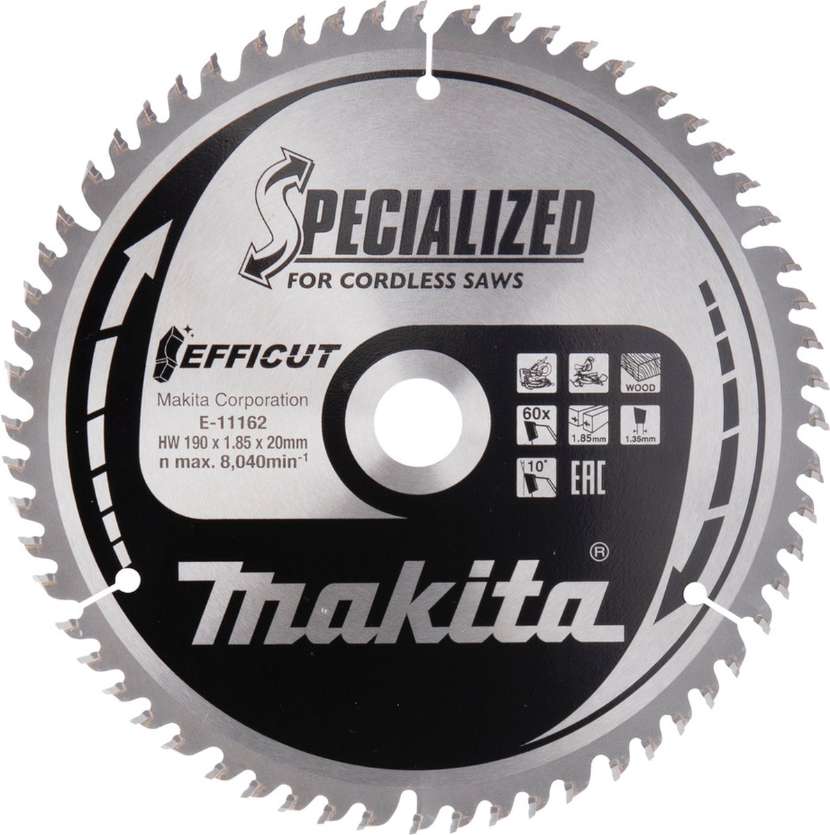 Makita E-11190 Afkortzaagblad Hout | Efficut | 190 x 20 mm | 60-tands