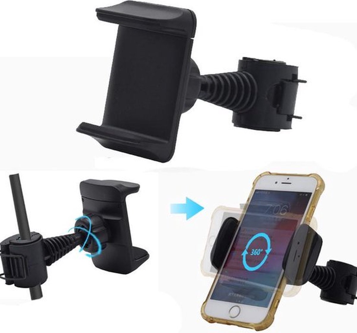 TS - Vespa Telefoonhouder Scooter Universeel voor Windscherm en Spiegel oa. voor Apple iPhone & Samsung / Piaggio Zip Kymco Sym Peugeot - Zwart