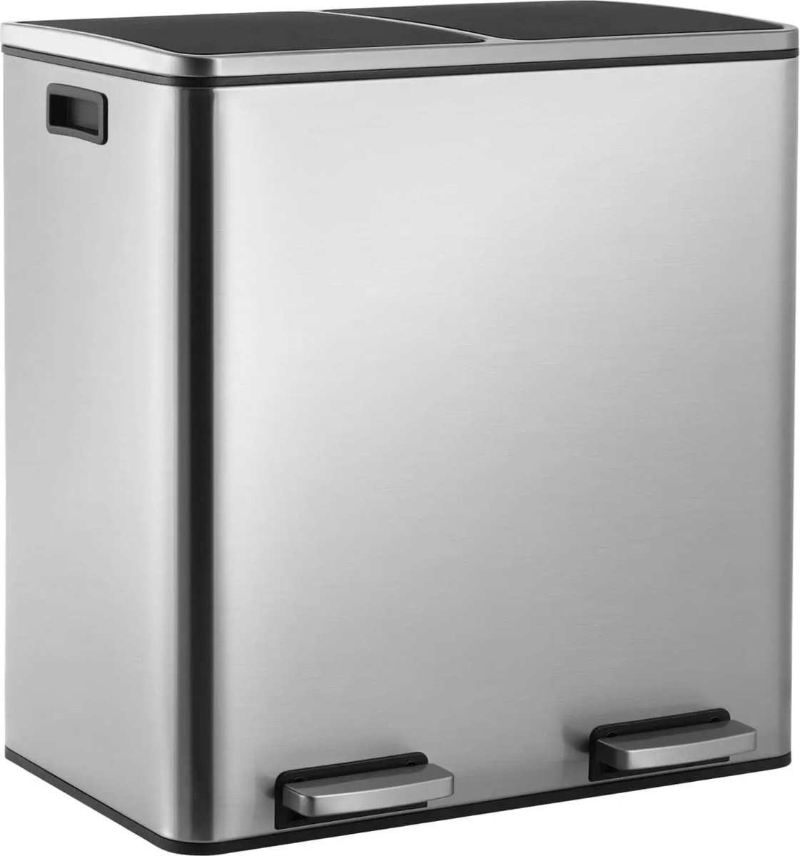 Goedkoopste Amalee - 60L - Rechthoekige Handsfree - Dubbele Prullenbak - Recycling - Keuken - Prullenbak Met Deksel - Roestvrij Staal