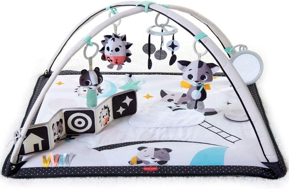 Tiny Love Gymini 2-in-1 muzikale babyspeelmat Contrastrijk babyboek Interactief muziekspeeltje 18 activiteiten Verstelbare bogen Magic Tales play mat baby