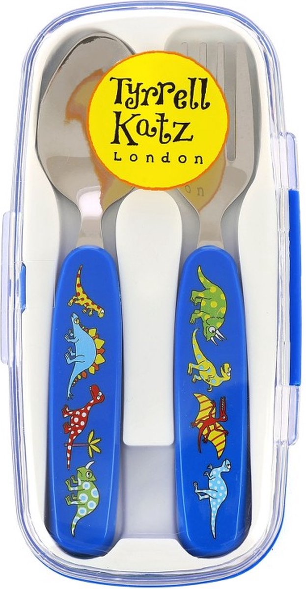 Dino Dinosaurus kinder servies set melamine (vakjesbord met bestek) - Tyrrell Katz van Dino. — afbeelding 4