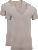 Slater 6740 - Stretch 2-pack T-shirt diepe V-hals korte mouw invisible khaki S 95% organisch katoen 5% elastan