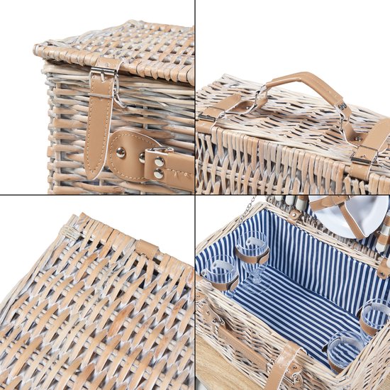 Panier pique-nique Lumparland avec contenu pour 4 personnes 42x28x20 cm blanc naturel et bleu casa.pro