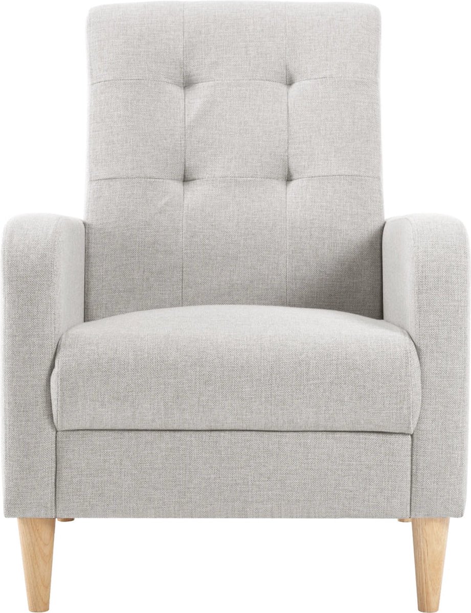 BukkitBow Vleugelstoel / Fauteuil - met Armleuningen - Massief Houten Poten - Luxe Loungestoel - Linnen/Fluwelen Bekleding - Licht Grijs (Linnen)