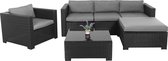 Springos Tuinset - 4 Delig - Stoelen - Bank - Tafel - Rotan - Hoekbank - Zwart/Grijs