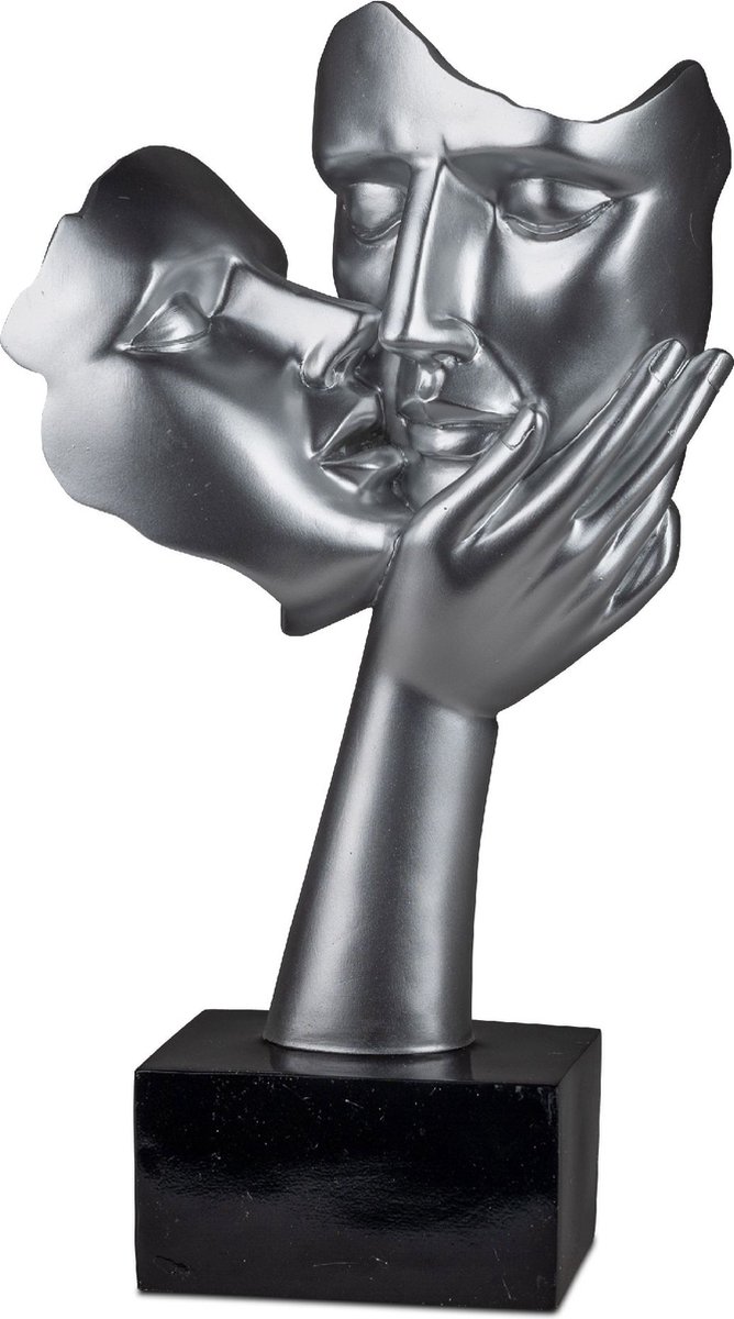 Vrouw - Man - Liefde - Beeld - Zilver - op zwarte voet - 38x20.5x9cm