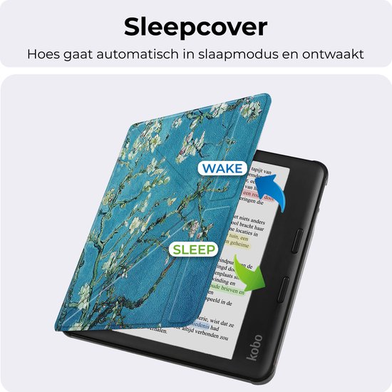 Hoesje Geschikt voor Kobo Libra Colour Hoesje Luxe Bescherm Case Trifold - Hoes Geschikt voor Kobo Libra Colour Hoes Book Cover - Bloesem van Hoesje  — afbeelding 3