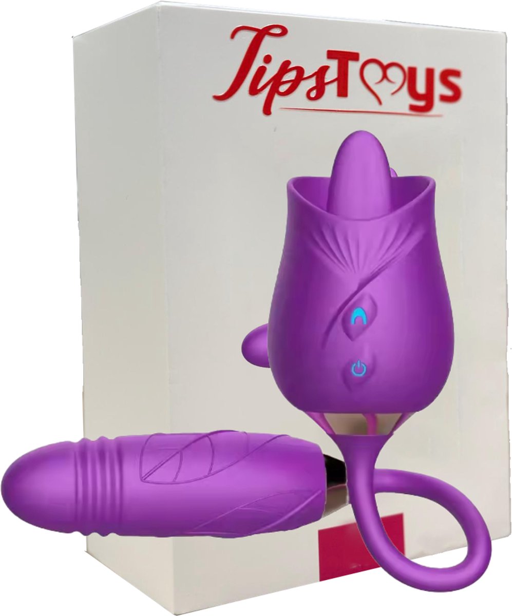 Goedkoopste TipsToys Vibrators Vibrerende Tong Roos - SexToys Vrouwen Clitoris Stimulator Paars