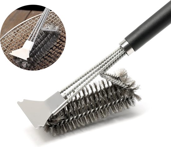 Brosse à Barbecue Inox 16,5 Pouces Avec Grattoir – Manche Long, Pour Grille Extérieur