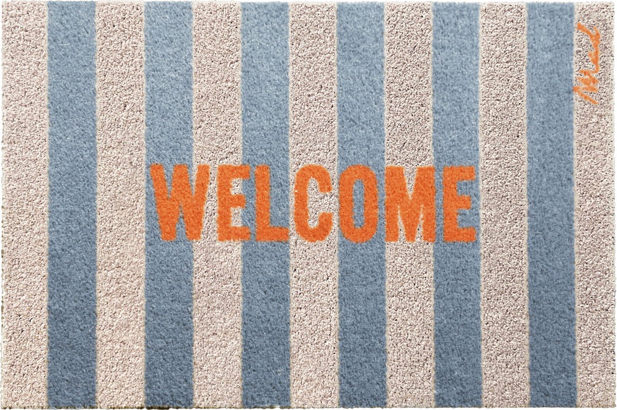 Mad About Mats DORA - welcome - deurmat - schoonloop/scraper - wasbaar - 50x75cm blauw
